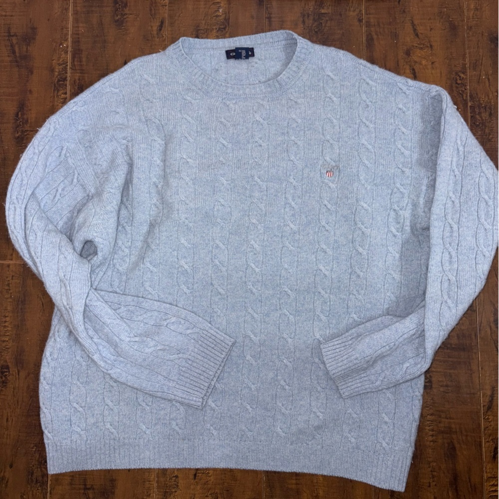 Gant Men’s Blue Cable Knit Pullover Sweater 100% Wool Size XL